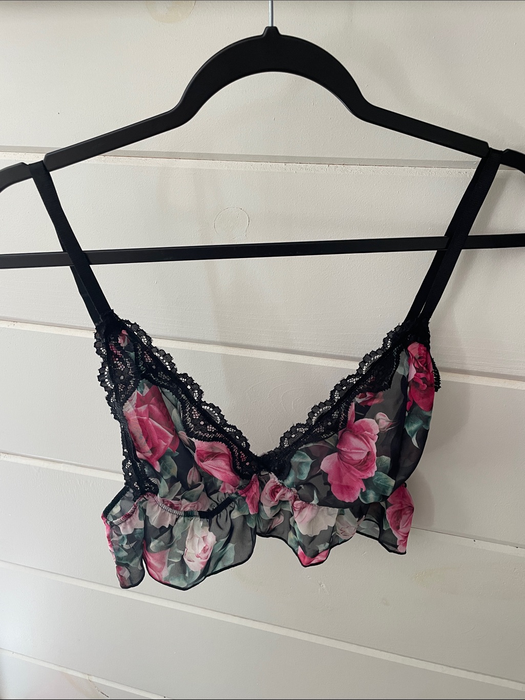 Floral Lace-Trim Bralette & Shorts Sleep Set - Black With Pink Floral — image 4 of 7